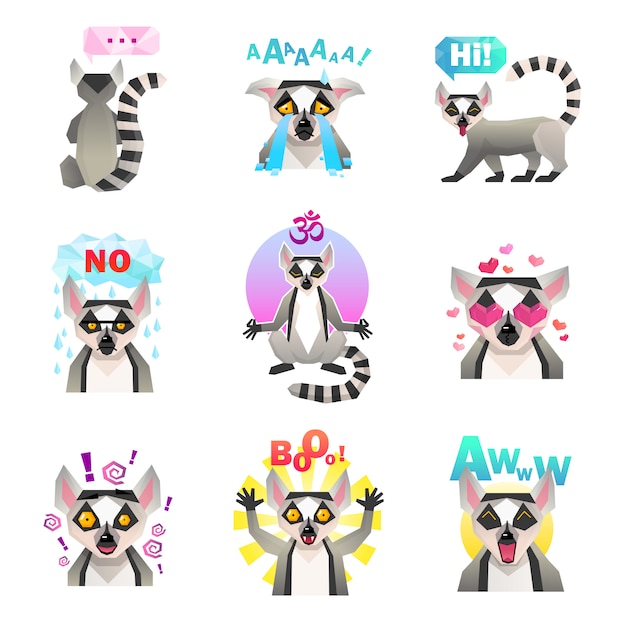 Kostenloser Vektor lemur emoji aufkleber set