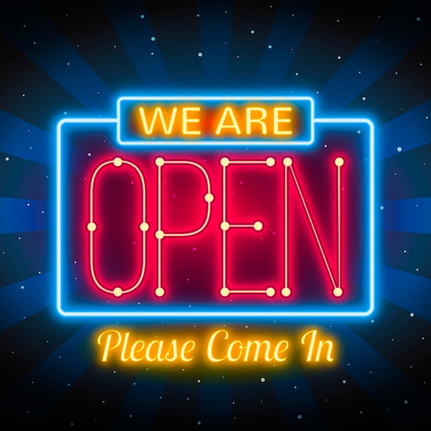 Leuchtendes Schild „Wir sind offen“