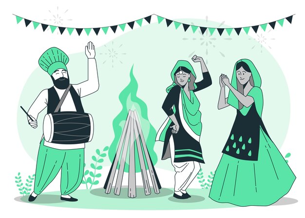 Kostenloser Vektor leute, die lohri festivalkonzeptillustration feiern