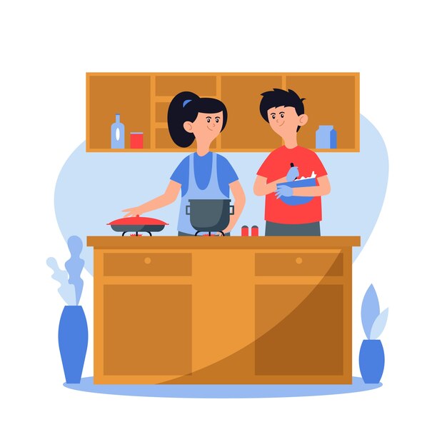 Leute, die zusammen in der Küche kochen