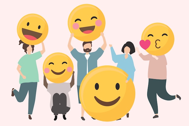 Kostenloser Vektor leute mit lustiger und glücklicher emojisillustration
