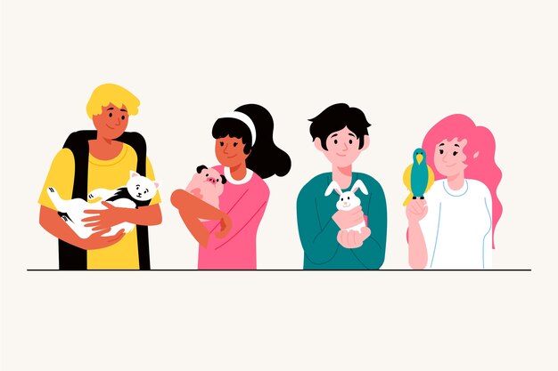 Leute mit Vielzahl des Haustierillustrationskonzeptes