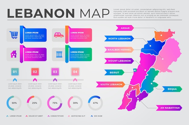 Libanon-karte mit farbverlauf geteilt