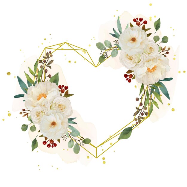 Liebe Blumenkranz mit Aquarell weiße Rose und Pfingstrosenblume