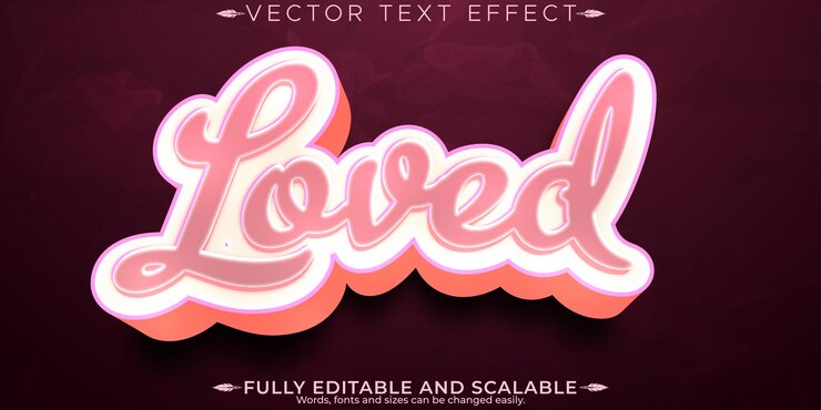 Kostenlose Vektor liebestext-effekt bearbeitbare romantik und rosa text-stil