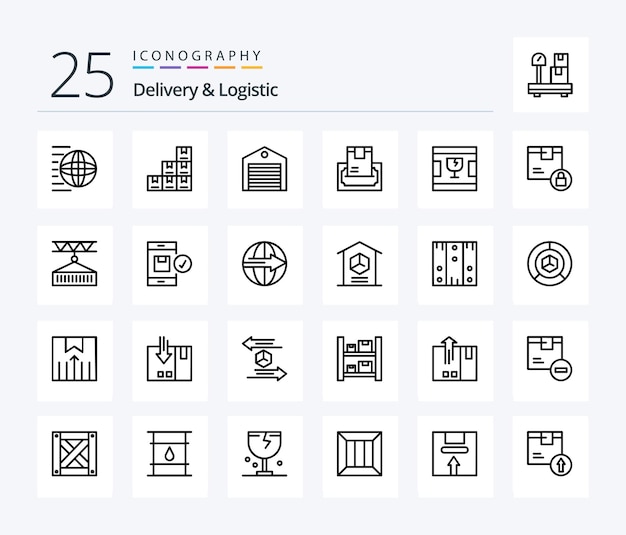 Liefer- und Logistik-Icon-Paket mit 25 Zeilen, einschließlich Geld-Barkauf-Paket