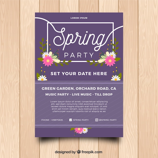 Lila frühling party flyer vorlage