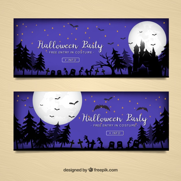 Kostenloser Vektor lila halloween-party banner pack