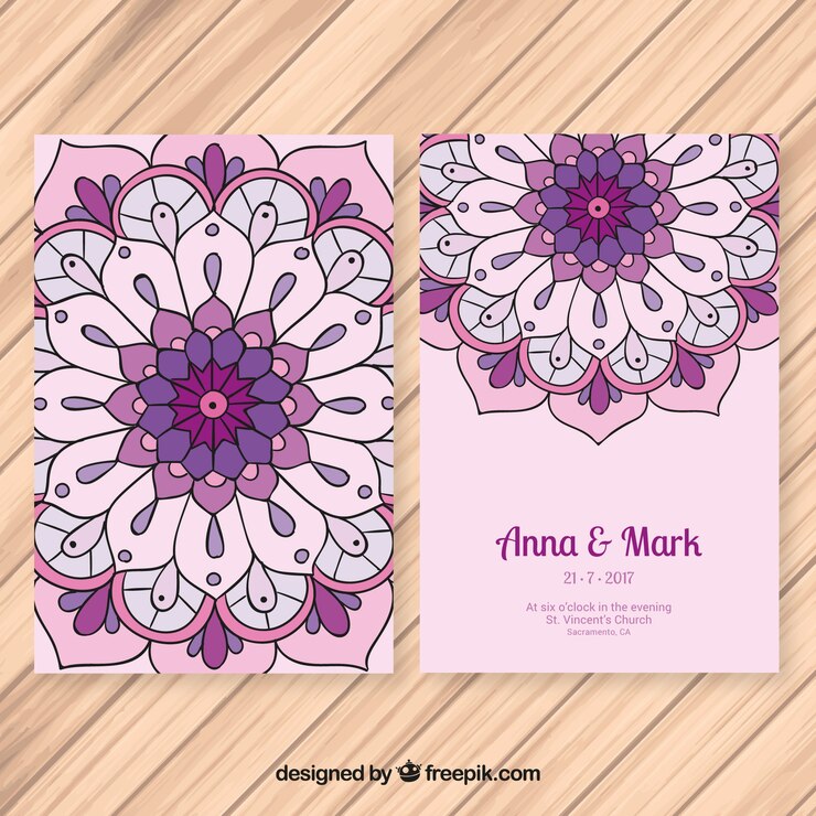 Kostenlose Vektor lila hochzeitskarte mandala design
