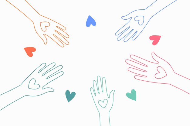 Line-Stil bunte Freiwillige Gruppe Hand in Hand Banner-Design Vektor