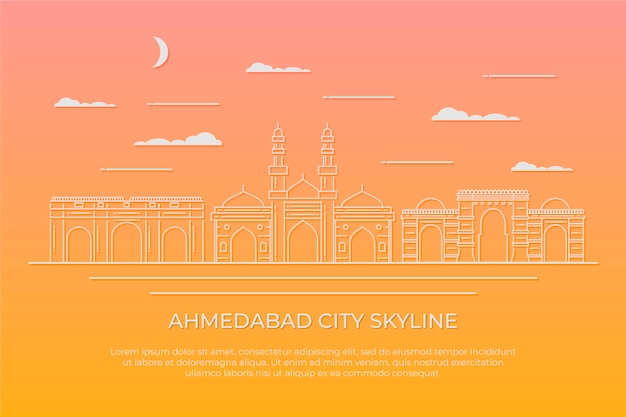 Kostenloser Vektor lineare abbildung der skyline von ahmedabad
