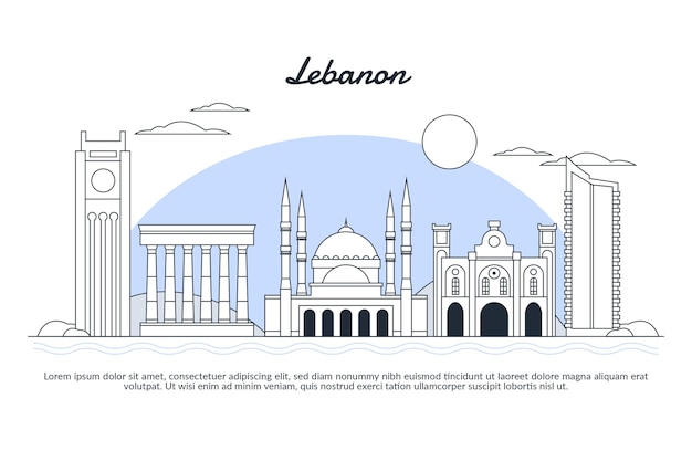 Lineare flache design libanon skyline