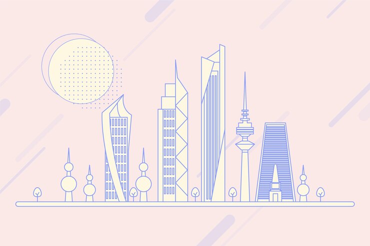 Kostenlose Vektor lineare kuwait-skyline