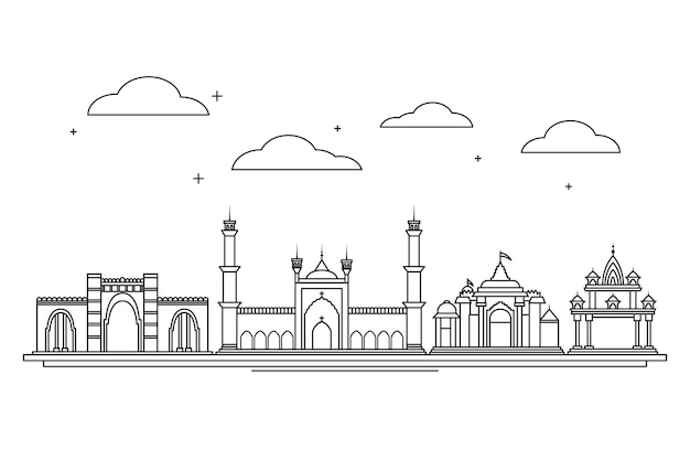 Kostenloser Vektor lineare skyline von ahmedabad