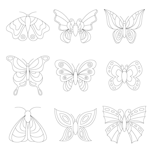 Lineares flaches Schmetterlings-Umrisspaket