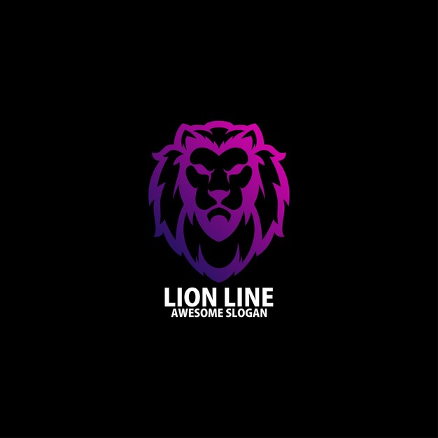 Kostenloser Vektor lion head logo design farbverlaufslinie kunst