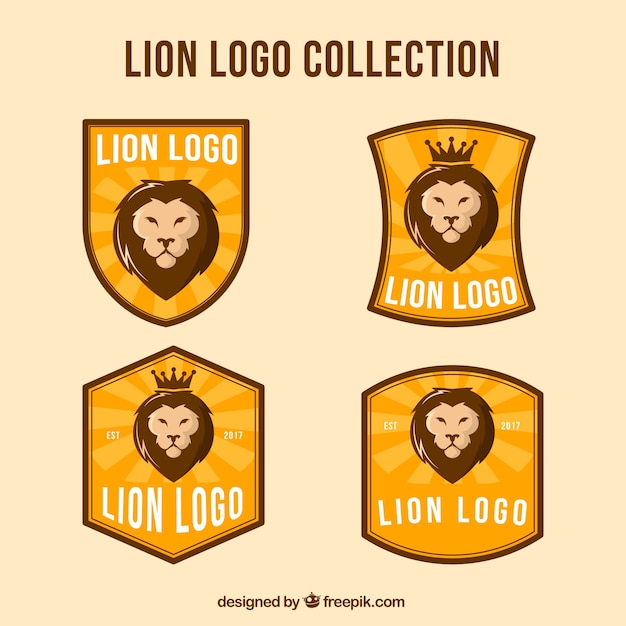 Kostenloser Vektor lion logo kollektion mit vintage-stil