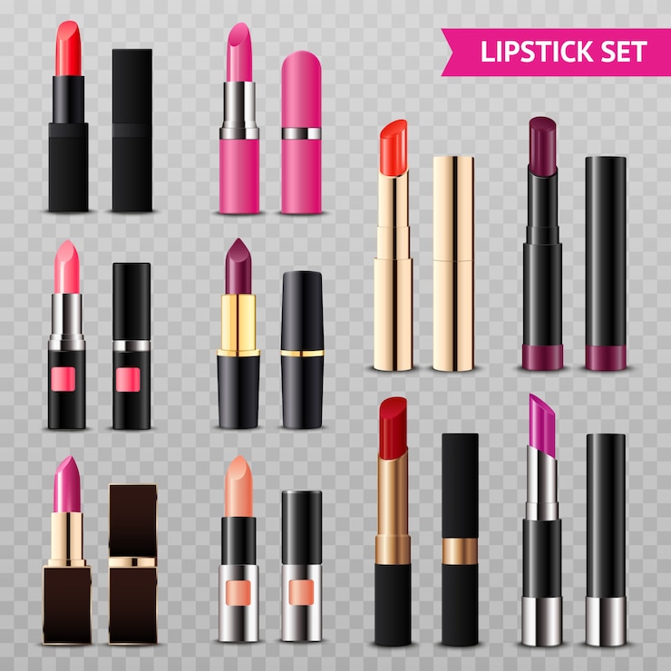 Kostenlose Vektor lippenstift-sortiment realistic set transparent
