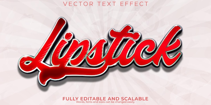 Kostenlose Vektor lippenstift-texteffekt, editierbares make-up und textstil für mädchen