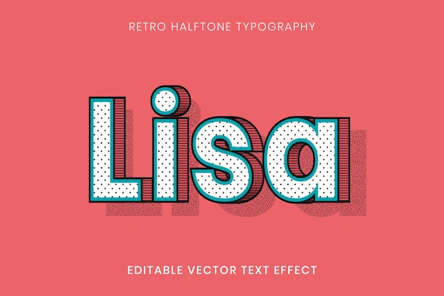 Kostenloser Vektor lisa name halbton bearbeitbare vektortexteffekt-typografie