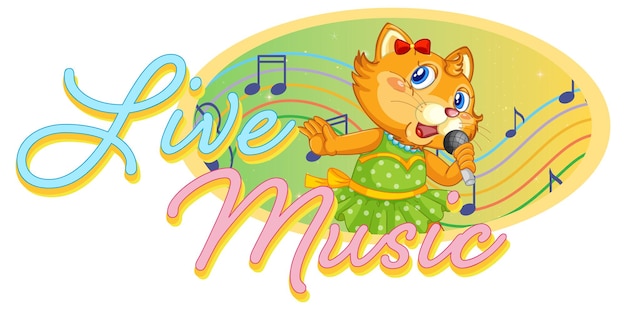 Live-musik-logo mit kleiner katze, die singt