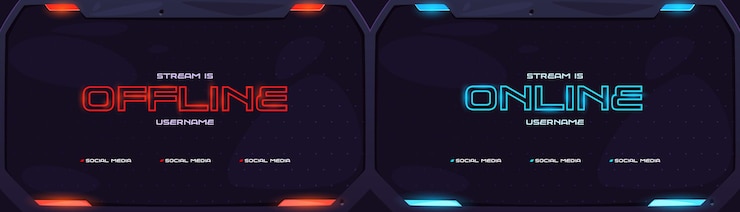 Kostenlose Vektor live- und offline-banner-set-stream-vorlagendesign