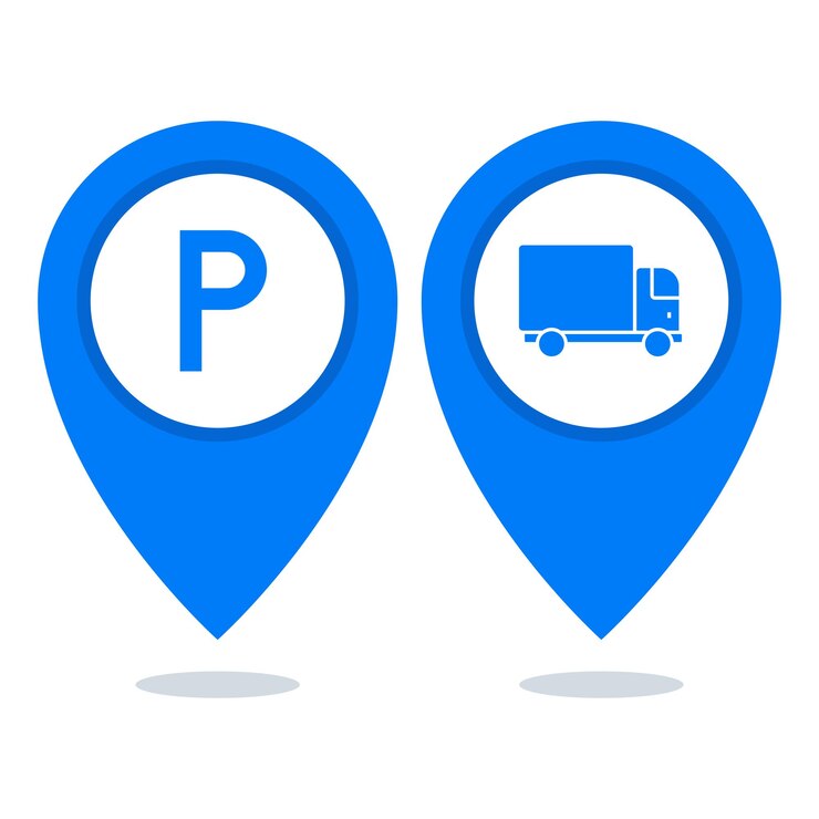 Kostenlose Vektor lkw- und parkplatz-standort-pins