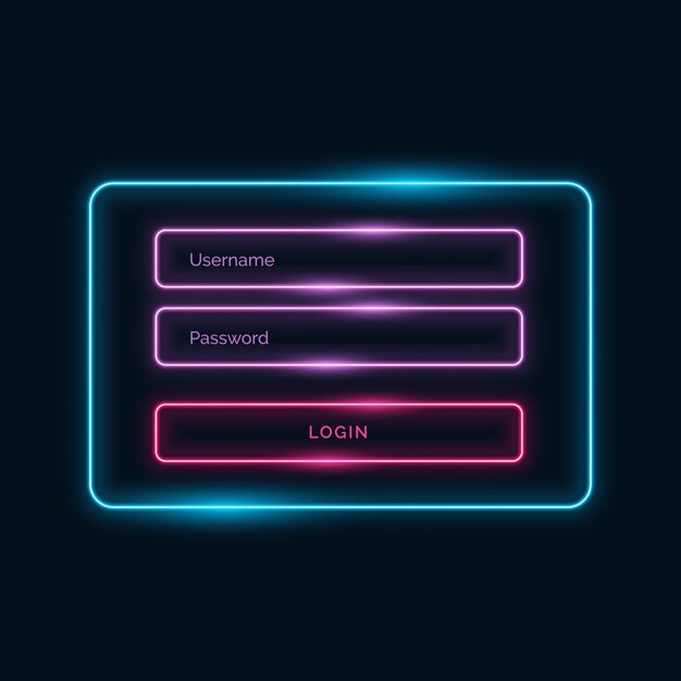 Login ui Form Design Neon-Stil mit Glanzeffekt