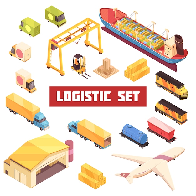 Logistic Transportation Isometric Elements Set