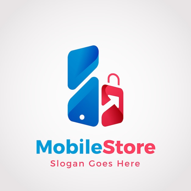 Kostenloser Vektor logo-design für mobile shops mit farbverlauf
