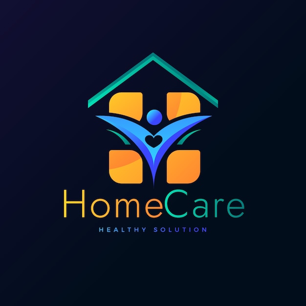 Kostenloser Vektor logo-vorlage für die häusliche krankenpflege mit farbverlauf