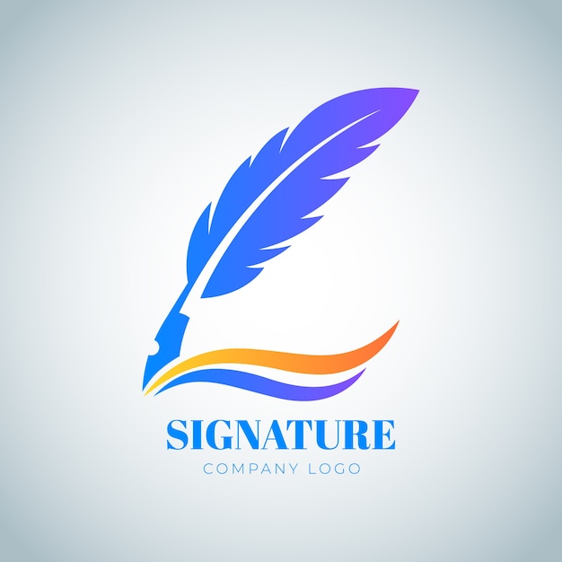Kostenloser Vektor logo-vorlage für federkiel mit farbverlauf