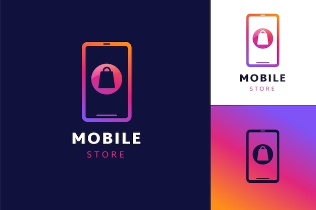 Kostenloser Vektor logo-vorlage für mobile shops mit farbverlauf