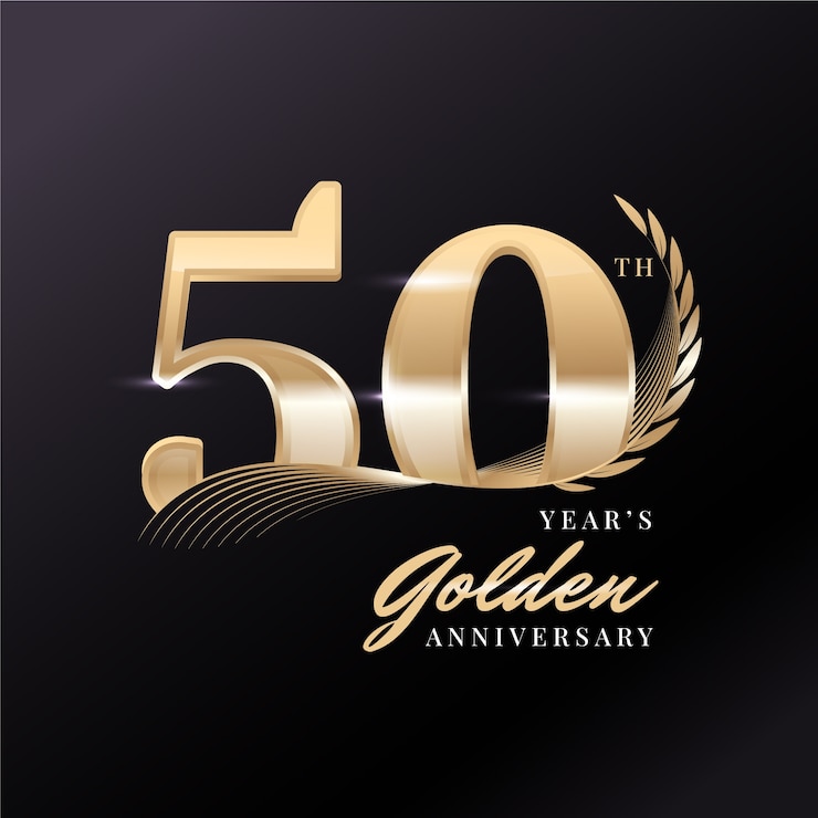 Kostenlose Vektor logo zum goldenen jubiläum mit farbverlauf