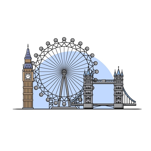 London Gebäude Landschaft Cartoon Vektor Icon Illustration. Gebäude Wahrzeichen Symbol Konzept isoliert Premium-Vektor. Flacher Cartoon-Stil