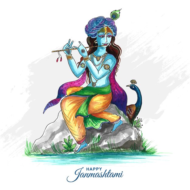 Lord krishna janmashtami religiöser feiertagskartenhintergrund