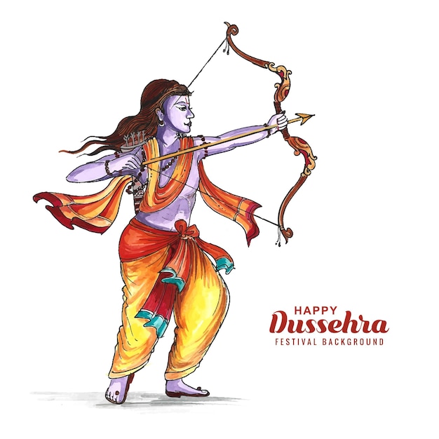 Lord Rama glückliches Dussehra-Festival wünscht Kartenaquarellhintergrund