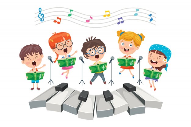 Lustige Kleine Kinder Die Musik Spielen Premium Vektor