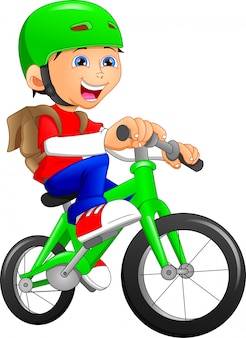 Lustiger jungenkarikatur, der fahrrad fährt
