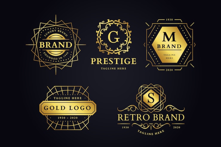 Kostenlose Vektor luxuriöse retro-markenlogosammlung