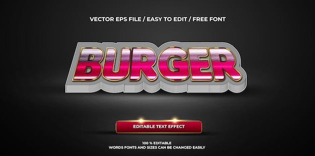 Kostenloser Vektor luxuriöser bearbeitbarer texteffekt-burger 3d-textstil