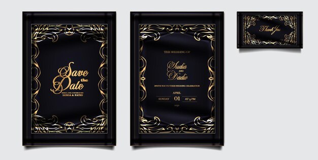Luxuriöses, elegantes Hochzeits-Einladungskarten-Design-Set-Mockup