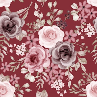 Luxuriöses rosa und kastanienbraunes rosen-blumen-kranz-muster