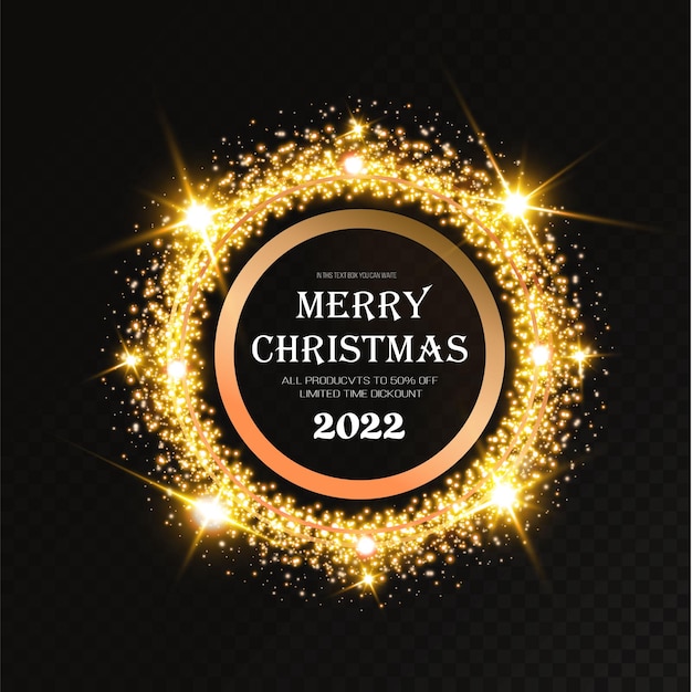 Luxuriöses rundes leuchtendes weihnachtsgoldbanner goldkreisrahmen mit leuchtenden kleinen staubpartikeln png Premium Vektoren