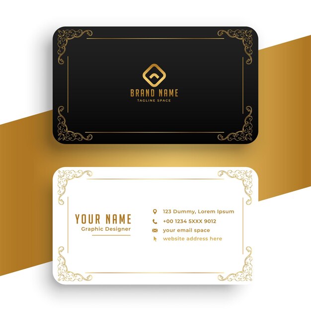 Luxuriöses Visitenkarten-Mockup-Design mit goldenem Rahmen