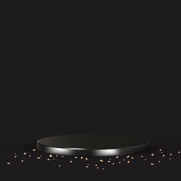 Luxus 3d-produkthintergrundvektor in schwarz mit goldkonfetti