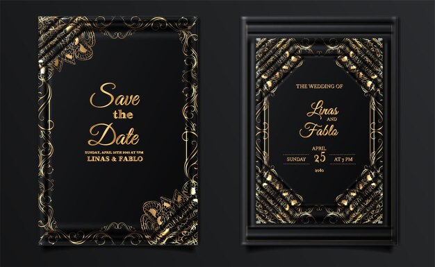 Luxus Vintage Hochzeitseinladung Set Mockup