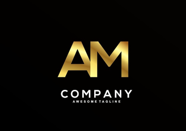 Luxusbuchstabe A und M mit goldfarbener Logo-Vorlage