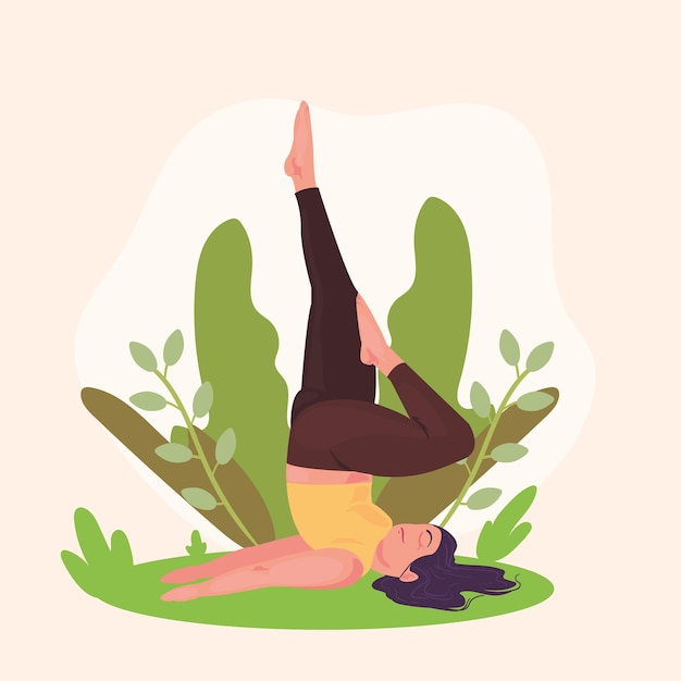Mädchen, das yoga über gras tut