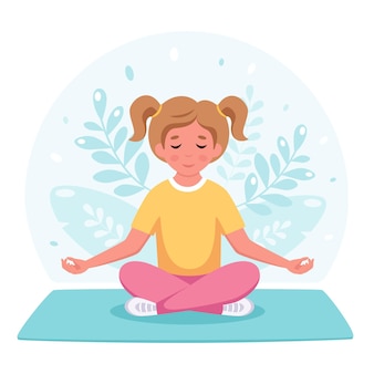 Mädchen meditiert im lotussitz yoga und meditation für kinder